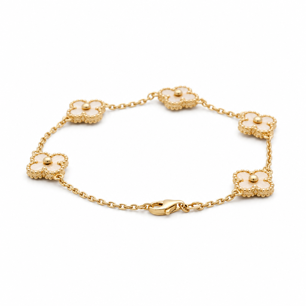 14K Yellow Gold Women's Bracelet with Five Clover / Size: 12mm 7.5'' / Weight: 8.4 GR / DQWB4CLV-6