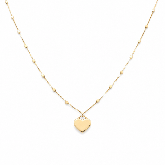 14K Yellow Gold Fancy Ball Link With Heart Pendant/ Size: 18" / Weight: 3.3 GR / DANK4HR