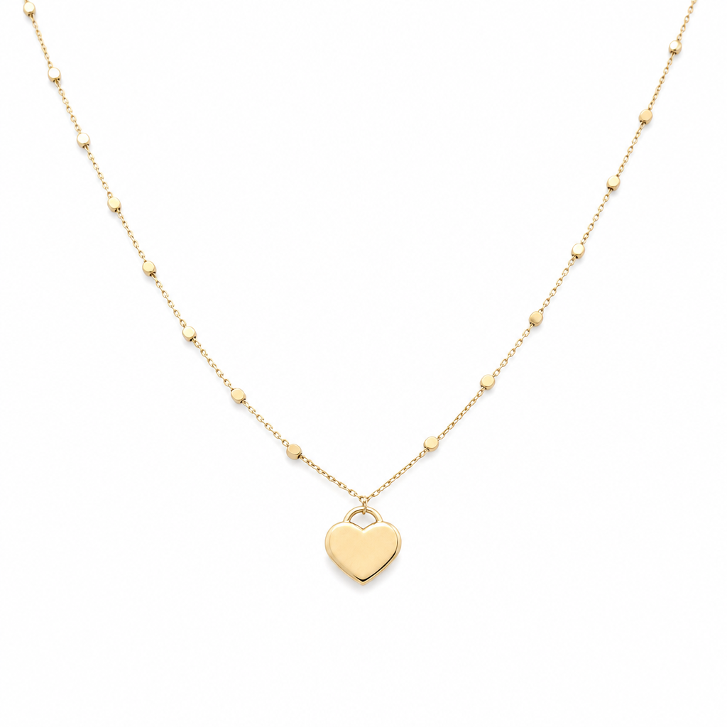 14K Yellow Gold Fancy Ball Link With Heart Pendant/ Size: 18" / Weight: 3.3 GR / DANK4HR
