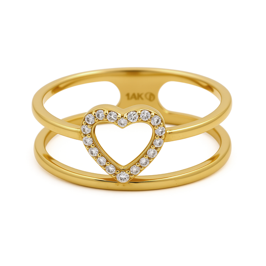 14K Yellow Gold Heart Women's Ring with Cz / Size: 7 / Weight: 2.4 GR / CEEWR4HR-7