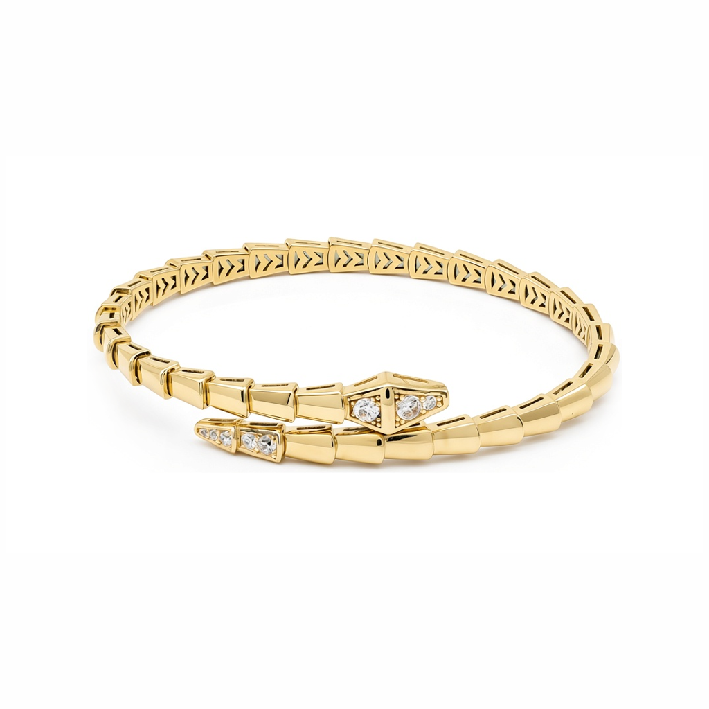 14K Yellow Gold Fashion BV Bangle Bracelet with Cz / Size: 18 / Weight: 11.1 GR / P23B-1650