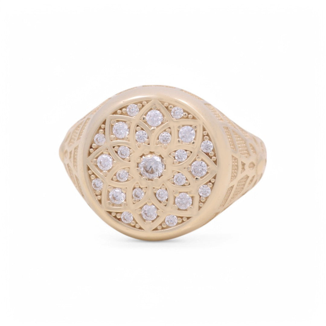 10K Yellow Gold Round Men’s Rosetta Style Ring / Stone: Cz / Size 10.5 / Weigh 11.1 GR / COMR0RT-1