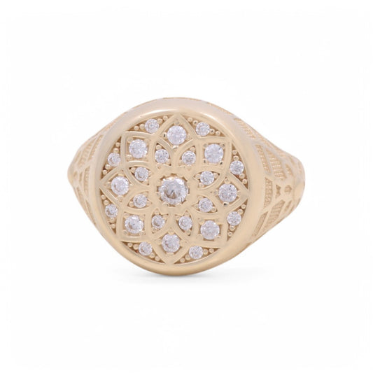 10K Yellow Gold Round Men’s Rosetta Style Ring / Stone: Cz / Size 10.5 / Weigh 11.1 GR / COMR0RT-1