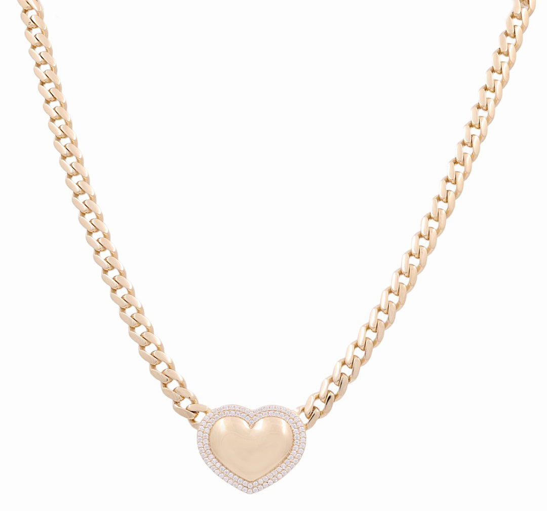 14K Yellow Gold Monaco with Fashion Heart Necklace / CZ / Size:18"/ Weight: 27.1 GR / DONK4MONHR-1