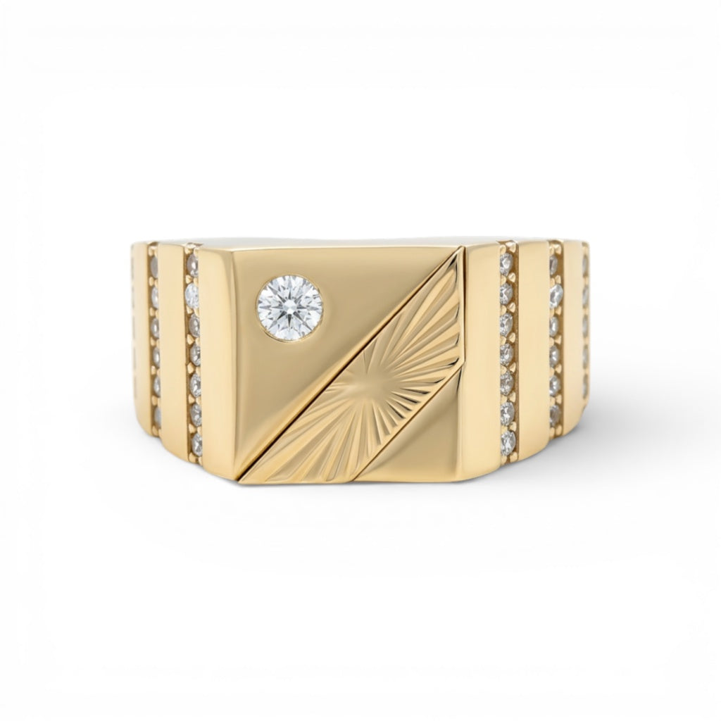 10K Yellow Gold SQ Fashion Men's Ring With Cz / Size: 11 / Weight: 4.6 GR / DQMR0FS-5