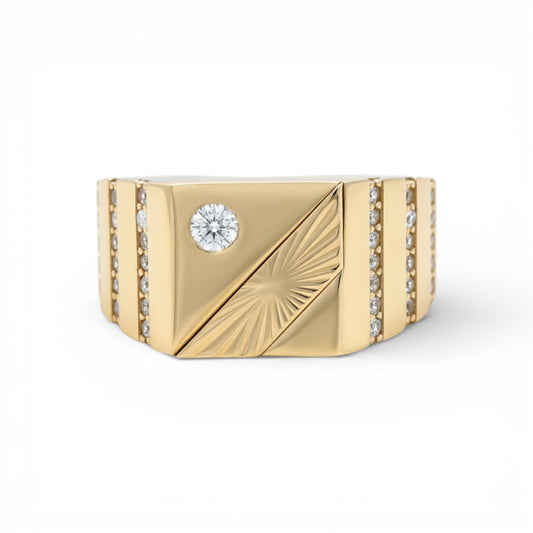 10K Yellow Gold SQ Fashion Men's Ring With Cz / Size: 11 / Weight: 4.6 GR / DQMR0FS-5
