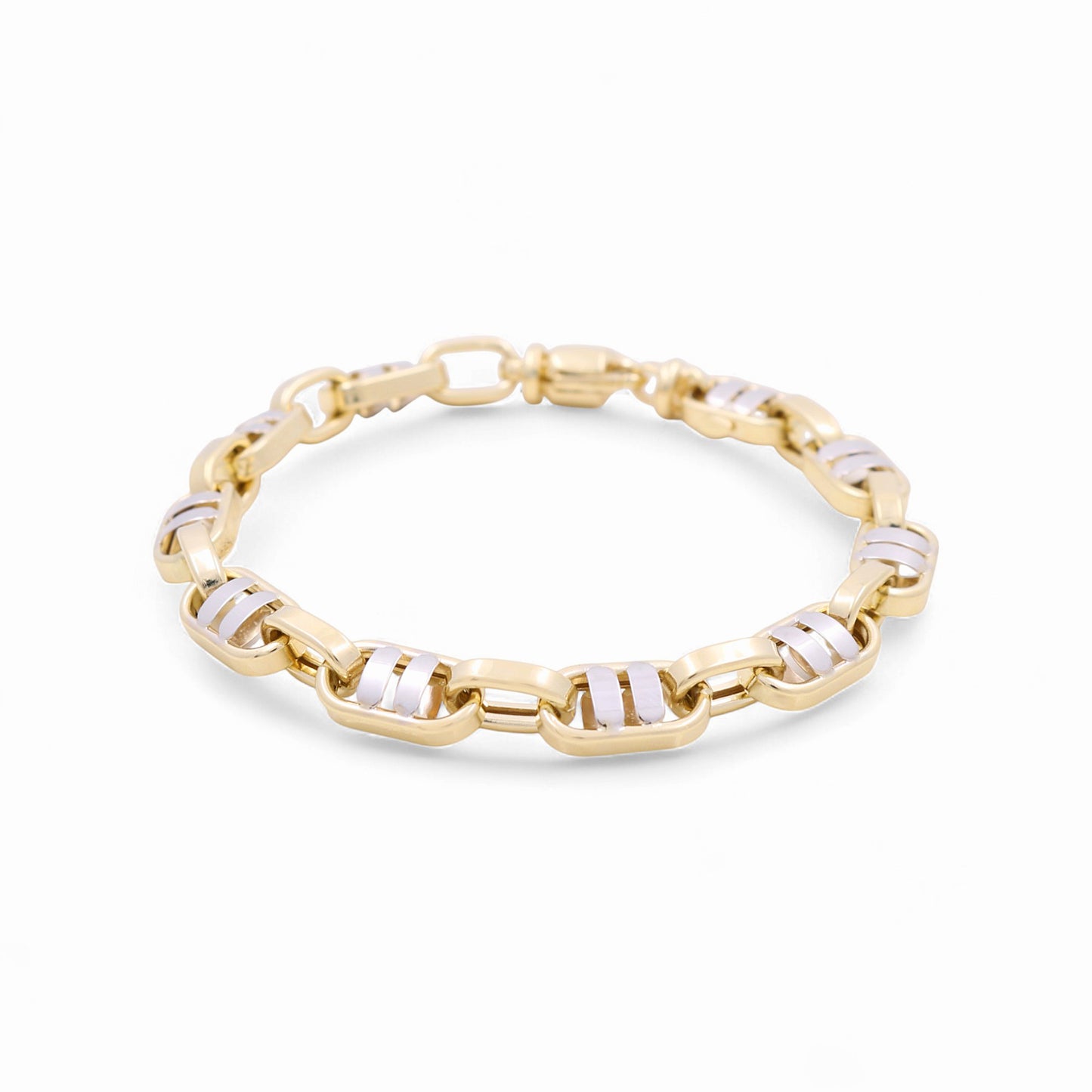 14K Yellow and White Gold Semisolid Italian Men's Fashion Bracelet / Size: 8.5" / Weight: 11.3 GR / 624-00296