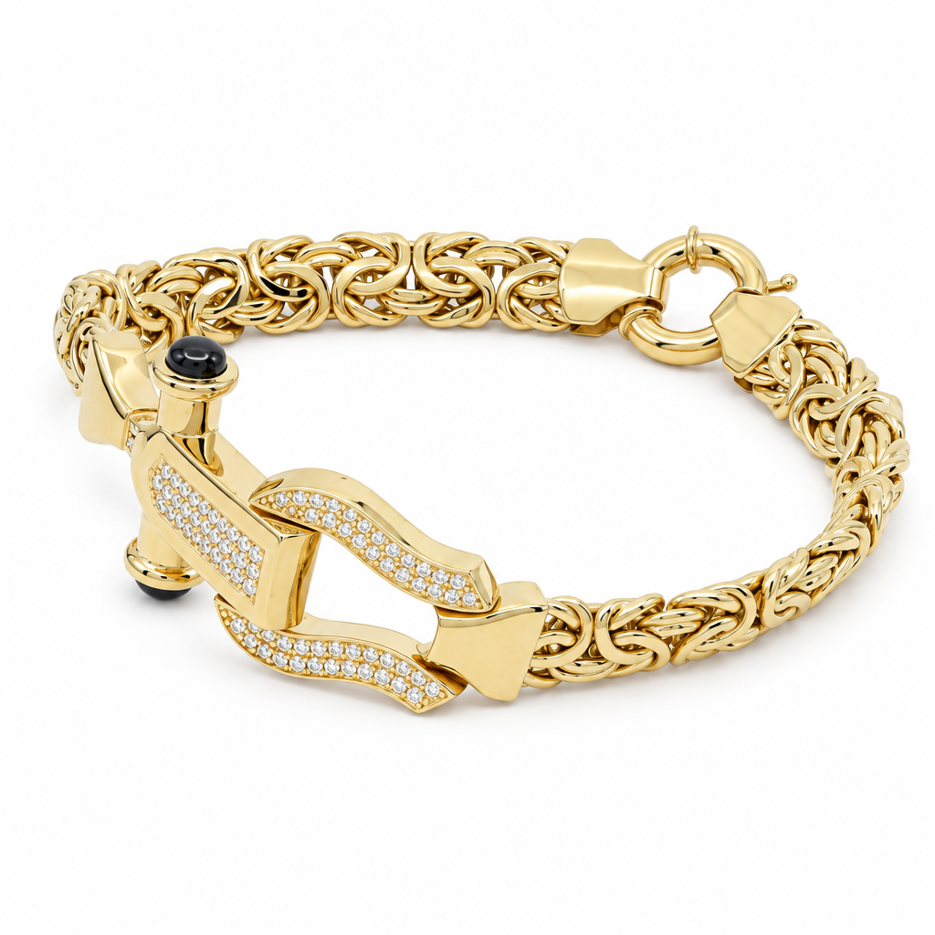 10K Yellow Gold Byzantine Link Bracelet with Fashion Design / Cz / Size: 7.5" / Weight: 12.1 GR / DOWB0FSBZ