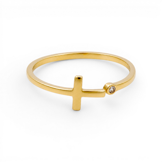 14K Yellow Gold Women's Ring with Cross and Cz / Size: 7.5 / Weight: 0.9 GR / 401-01227