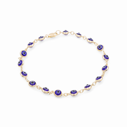 14K Yellow Gold Women's Evil Blue Eye Bracelet / Size: 7.5" / Weight: 3.9 GR / AOWB4EY