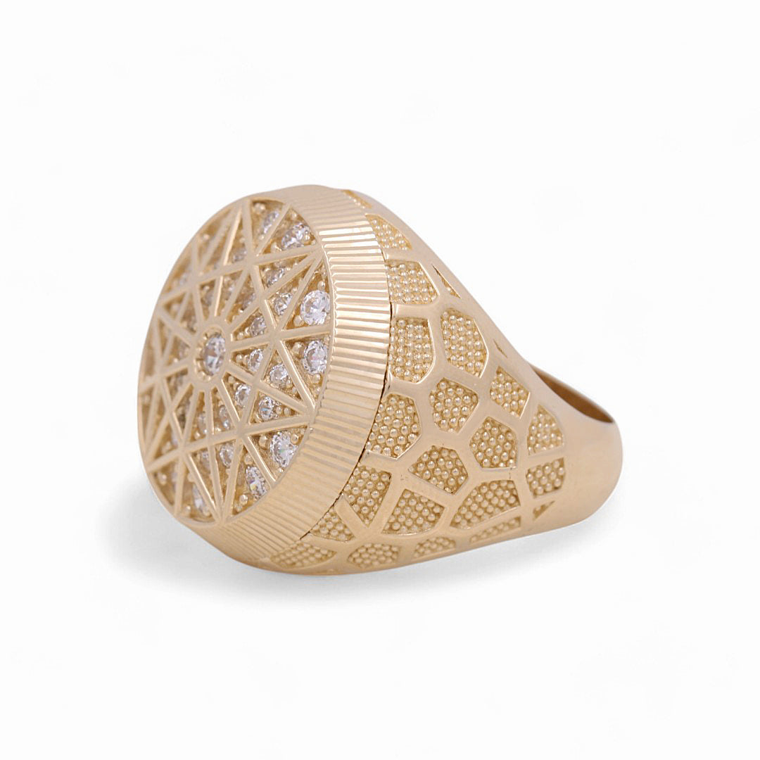 14K Yellow Gold Rosetta Style Men's Ring with CZ / Size:10.5 / Weight: 12.8gr / DPMR4FS-4