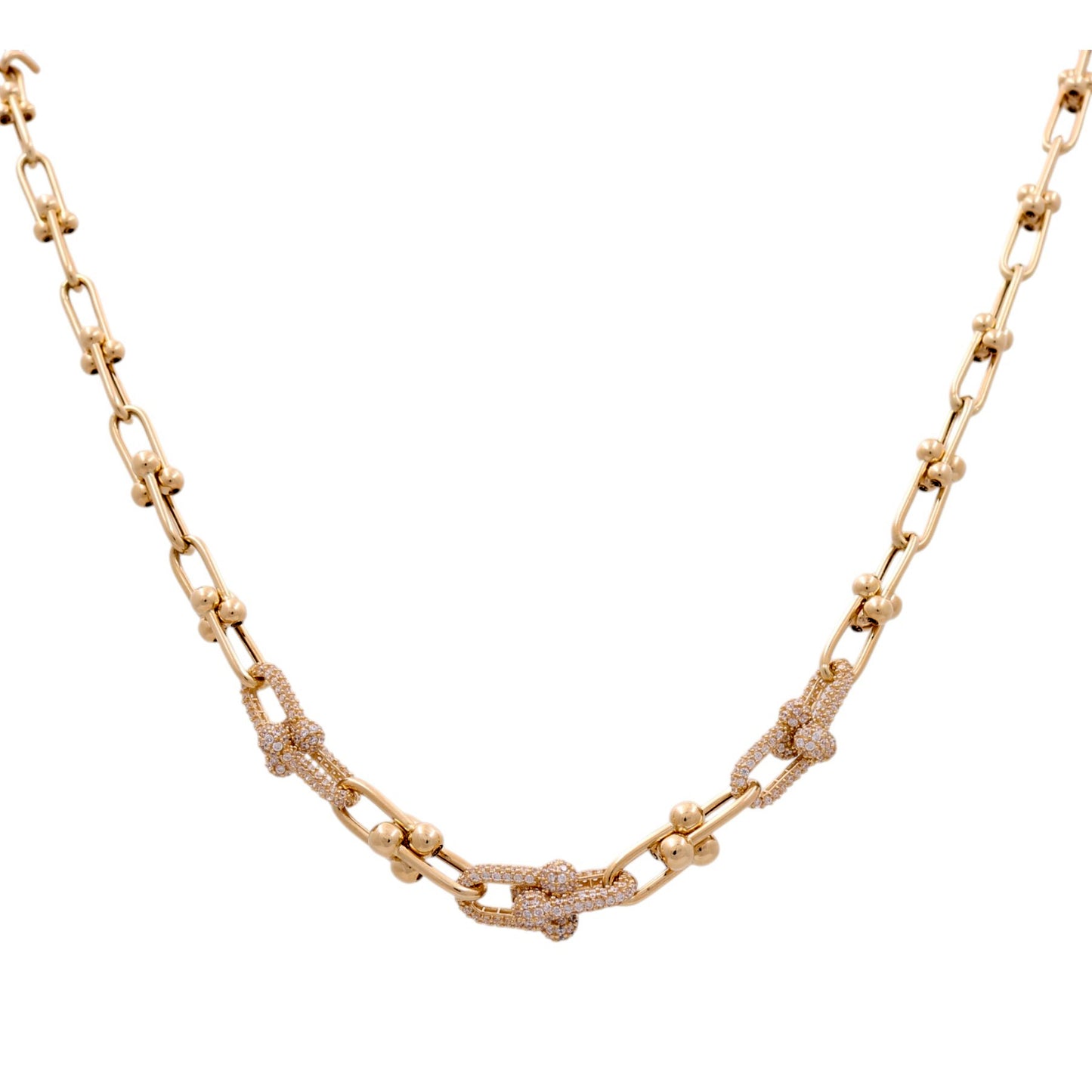 14K Yellow Gold Fashion Link Necklace TF with Cz / Size: 19” / Weight: 20.8 GR / DQNK4TF