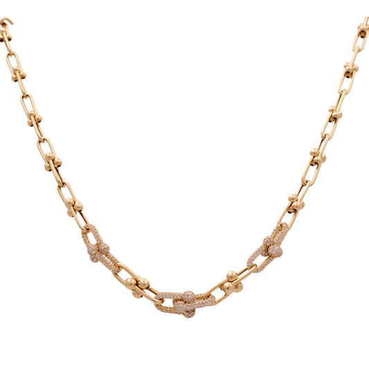 14K Yellow Gold Fashion Link Necklace TF with Cz / Size: 19” / Weight: 20.8 GR / DQNK4TF