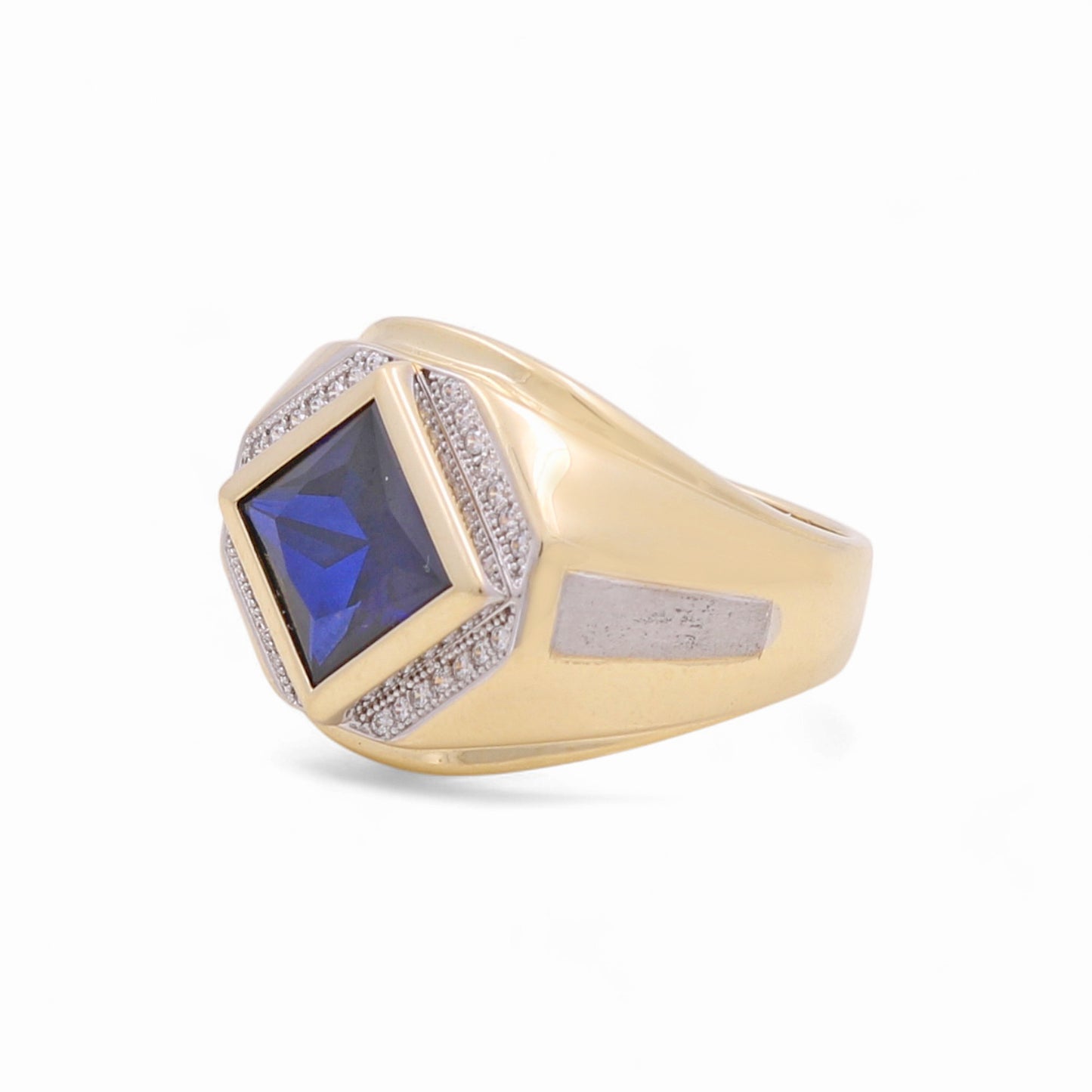 14K Yellow and White Gold Rhombus Men's Ring with Blue Cz / Size: 10 / Weight: 9.6 GR / KEEMRTT4FS-5