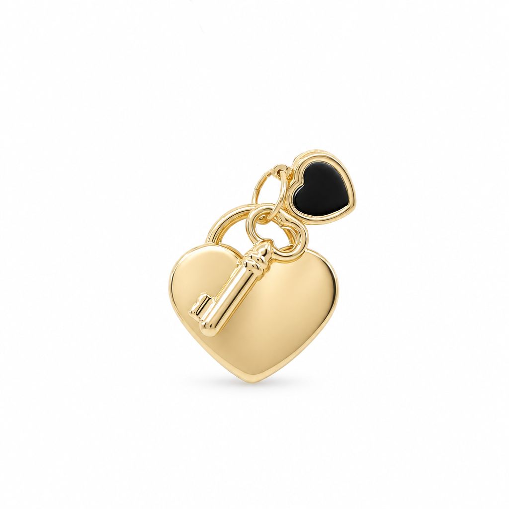 14K Yellow Gold Hearts with Key Pendant  / Weight 2.9 GR / DOPD4HRKY