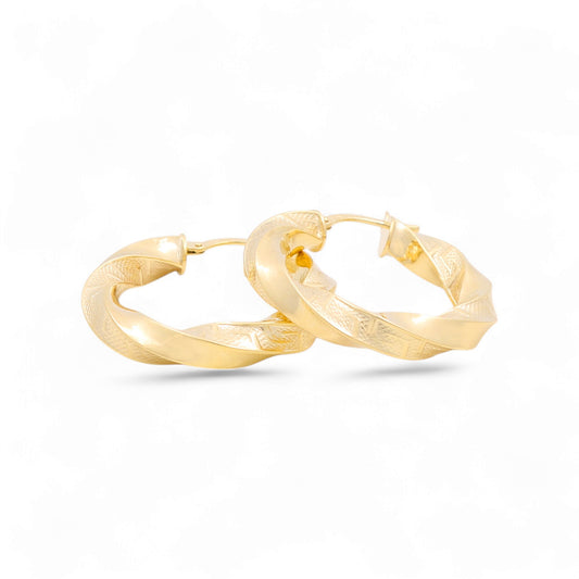 14K Yellow Gold Twist Hoops Earrings with Greek / Size: 5mmx20mm / Weight: 3.3 GR / 240-00519