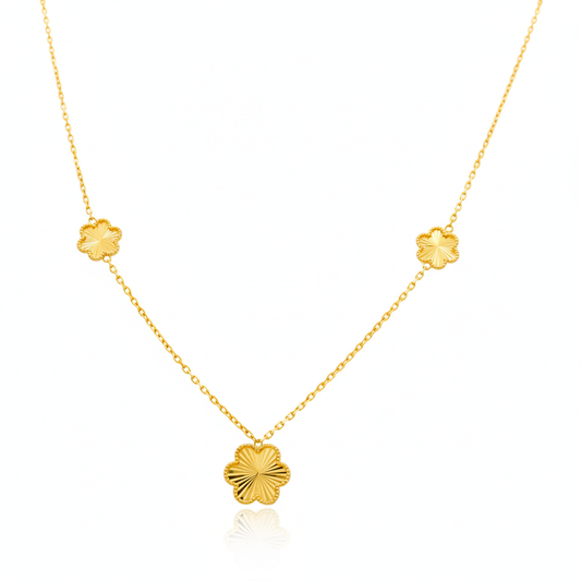 14K Yellow Gold Three Flowers Women's Necklace with Diamond Cut / Size: 17” / Weight: 6.8 GR / CONK4FL-1