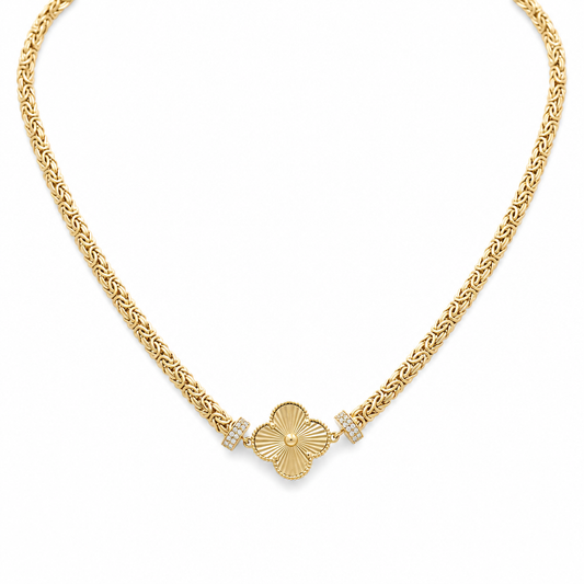 10K TF Yellow Gold Wome's Necklace with one Clover and Byzantine Link / Size: 17.5" / Weight: 11.9 GR/ DQNK0CLV-4