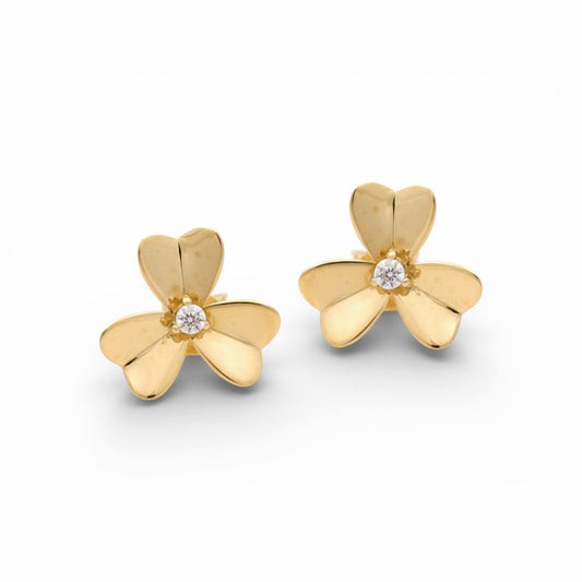 14K Yellow Gold Flower Stud Earrings With Cz / Weight: 1.3 GR / P55S-5