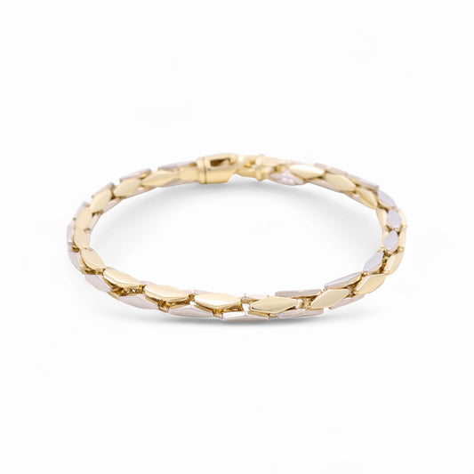14K Yellow and White Gold Semisolid Italian Men's Fashion Bracelet / Size: 8.5" / Weight: 15.2 GR / 624-00164