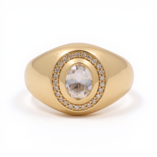 14K Yellow Gold Fashion Round Men's Ring with White Cz / Size 12.5 / Weight: 8.4 GR / COMR4FS-78