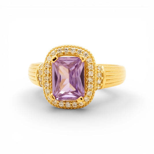 14K Yellow Gold Fashion Women's Ring with Purple Cz / Size: 7 / Weight: 2.7 GR / P02T-1323