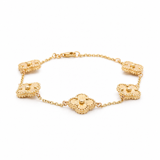 14K Yellow Gold Women's Bracelet with Five Clover / Size: 12mm 7.5'' / Weight: 8.4 GR / DQWB4CLV-6