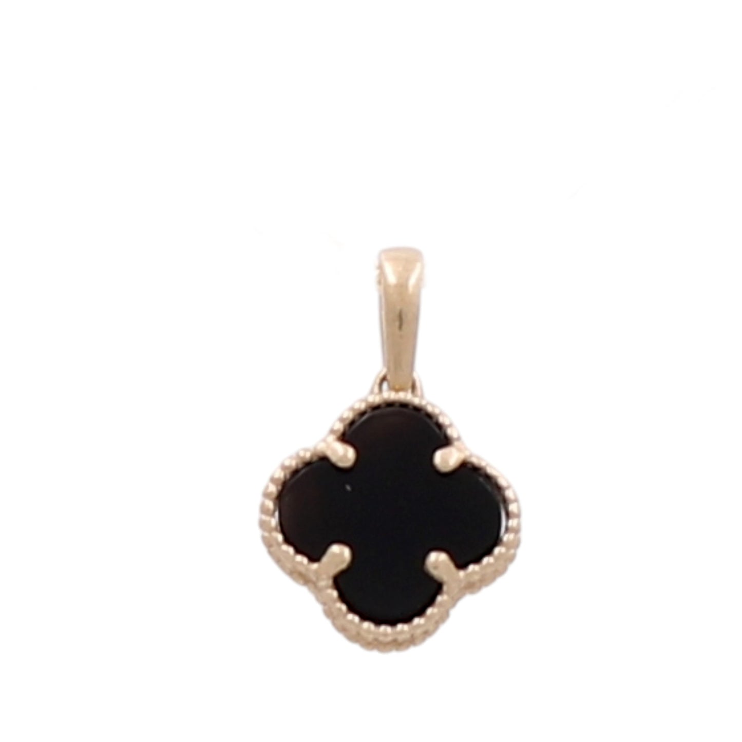10K Yellow Gold Small Black Clover Pendant / Size: 9.5 MM / Weight: 0.6 GR / BQPD0CLV