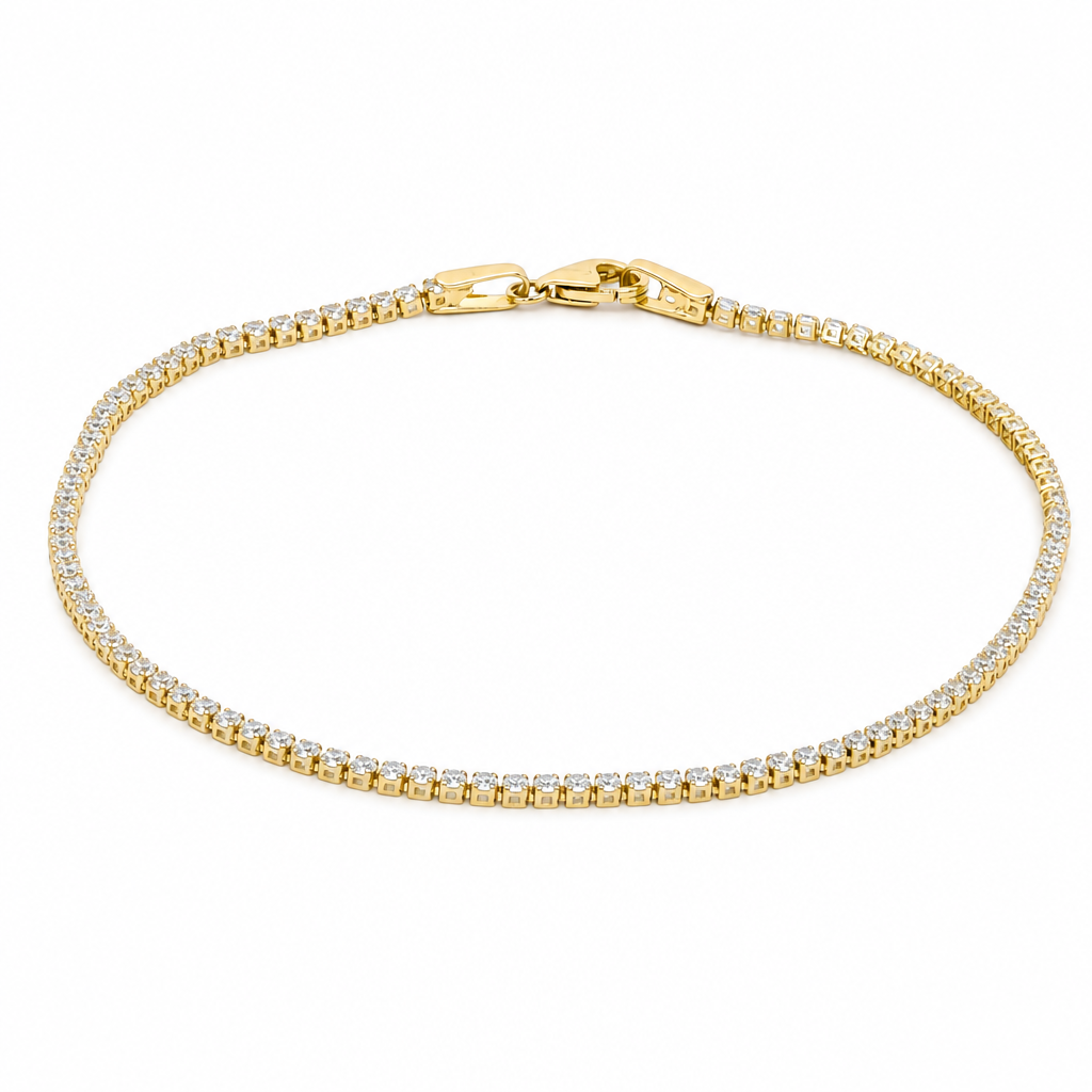 14K Yellow Gold Tennis Link Bracelet with Cz / Size: 1.5mm 7.5" / Weight: 2.1 GR / BCFWB4FS