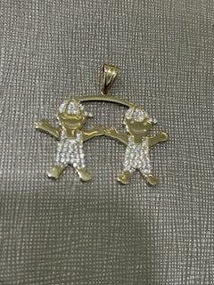 COPD4BYCZ-2 14k C Cz Weight 3.3gr Two Boy Pendant with Cz