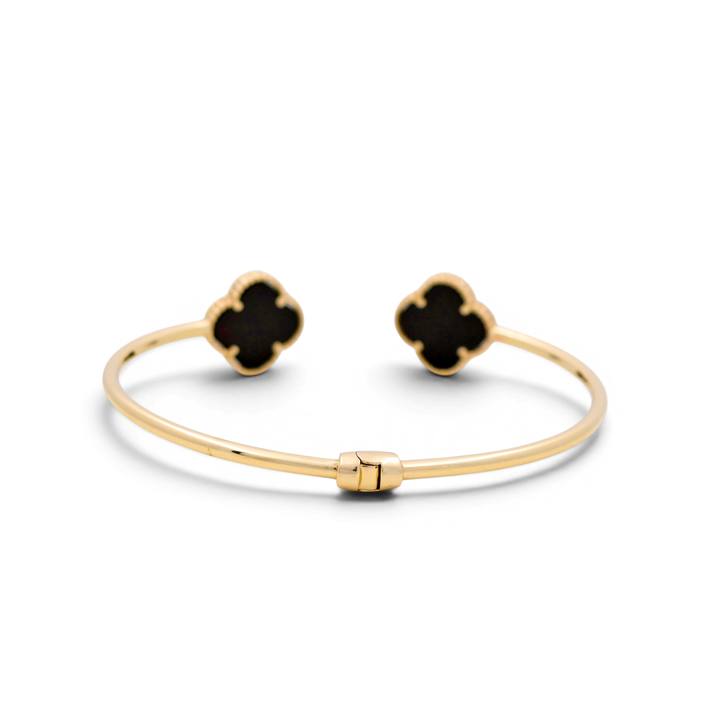 14K Yellow Gold Semisolid Black Two Clover Bangle / Weight: 8.9 GR / COBB4CLV-1