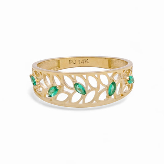 14K Yellow Gold Fashion Women's Ring with Green Cz / Size: 7 / Weight: 1.5 GR / CPWR4FS-23