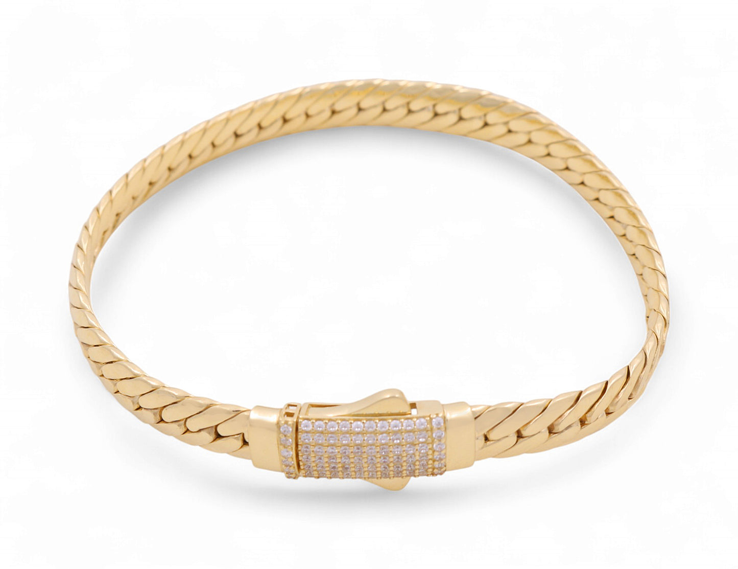 10K Yellow Gold Women's Fashion Cuban Link Bracelet with CZ / Size: 7mm 7" / Weight: 8.6 GR / P10S-155