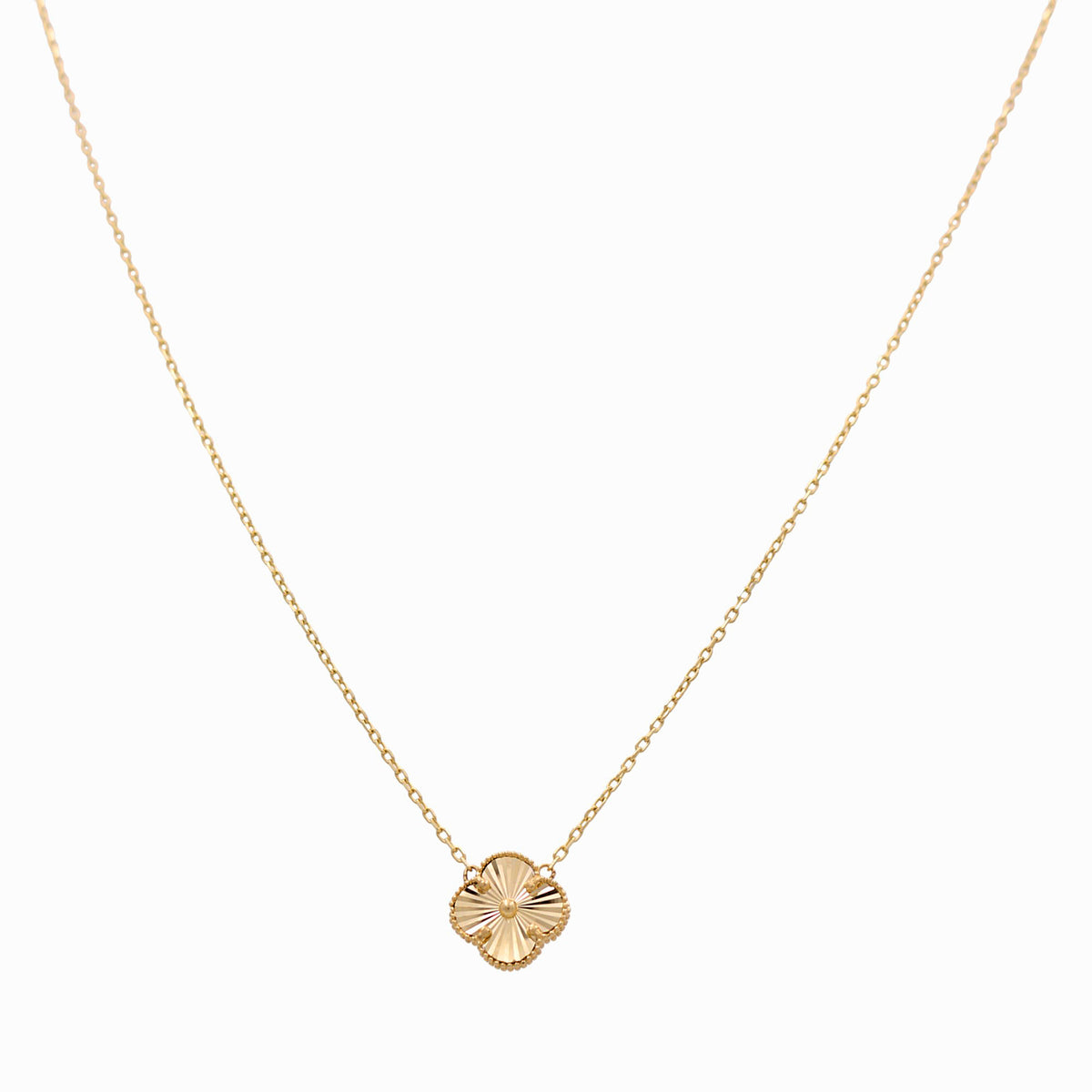 10K Yellow Gold One Clover Women's Necklace / Size: 17”  17MM / Weight: 3.4 GR / DQNK0CLV-2
