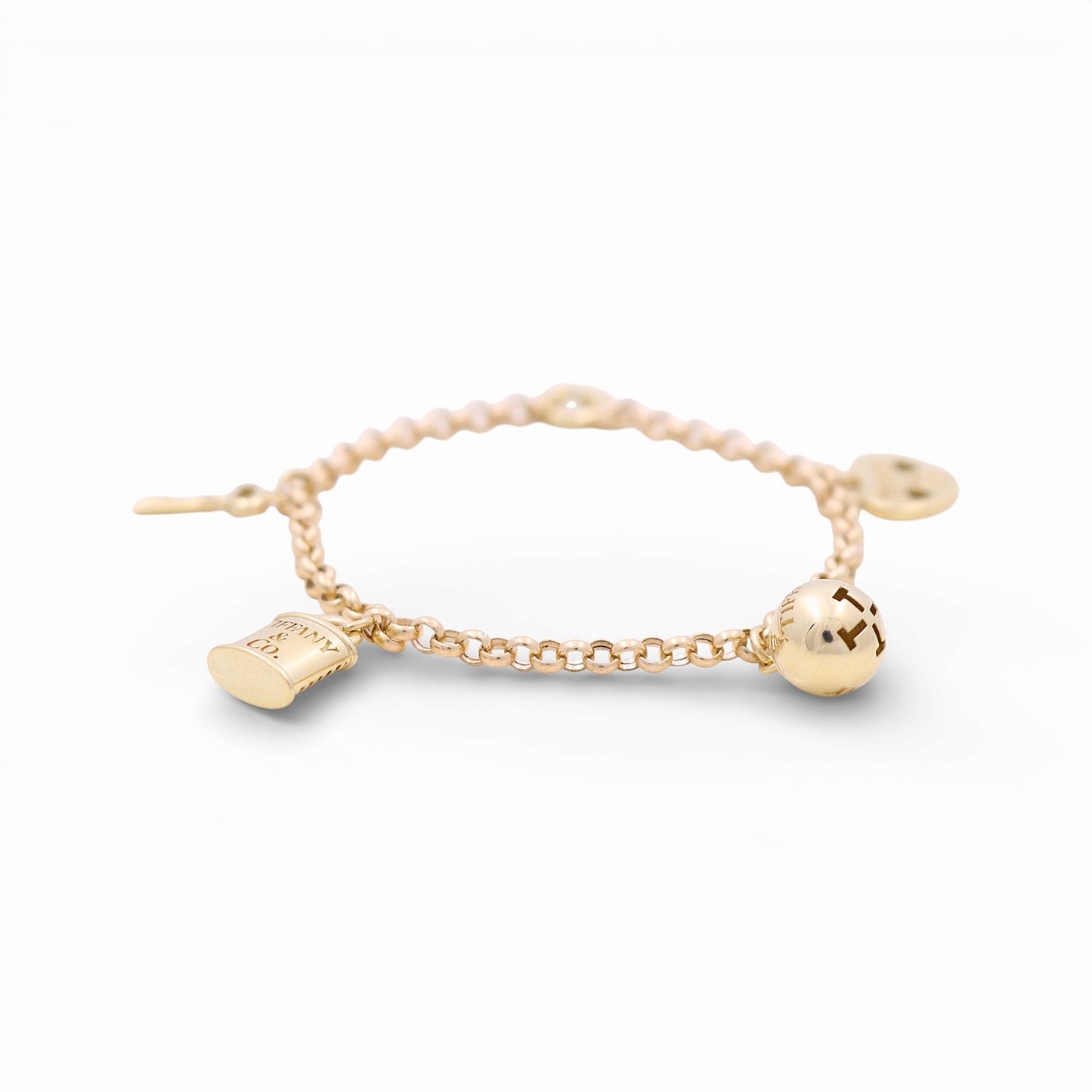 10k Yellow Gold Rolo Women's Bracelet with Hanging Charms / Size: 7.5" / Weight: 5.8 GR / DQWB0RL