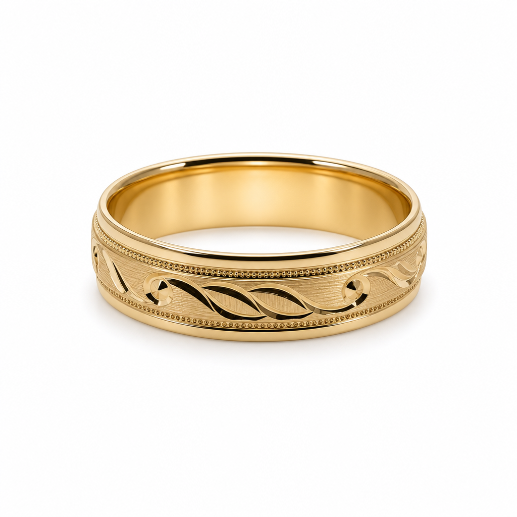 14K Yellow Gold Men's Wedding Band With Design / Size: 10 / Weight: 5 GR / WBEEMWB4DS-19