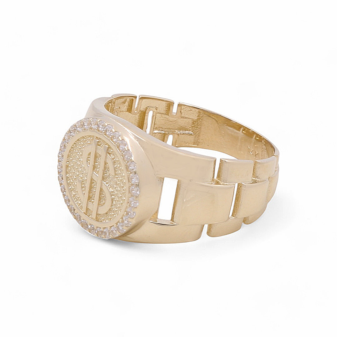14K Yellow Gold Men’s Money Sign Ring / CZ / Size 9.5 / Weight: 5.4 GR / COMR4-$