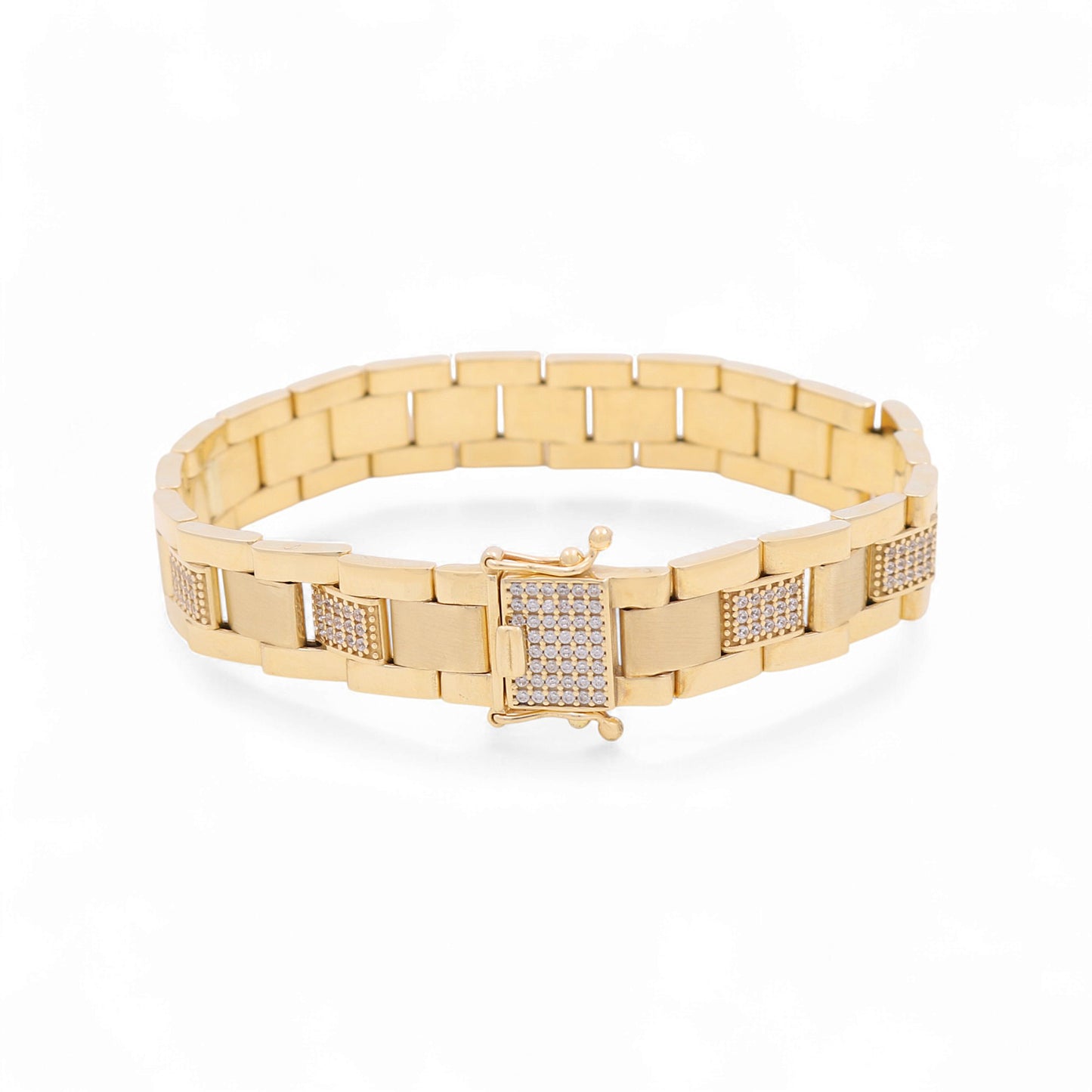 14K Yellow Gold Semisolid Italian Men's Bracelet with Cz / Size: 8" / Weight: 30.7 GR / 120-03088