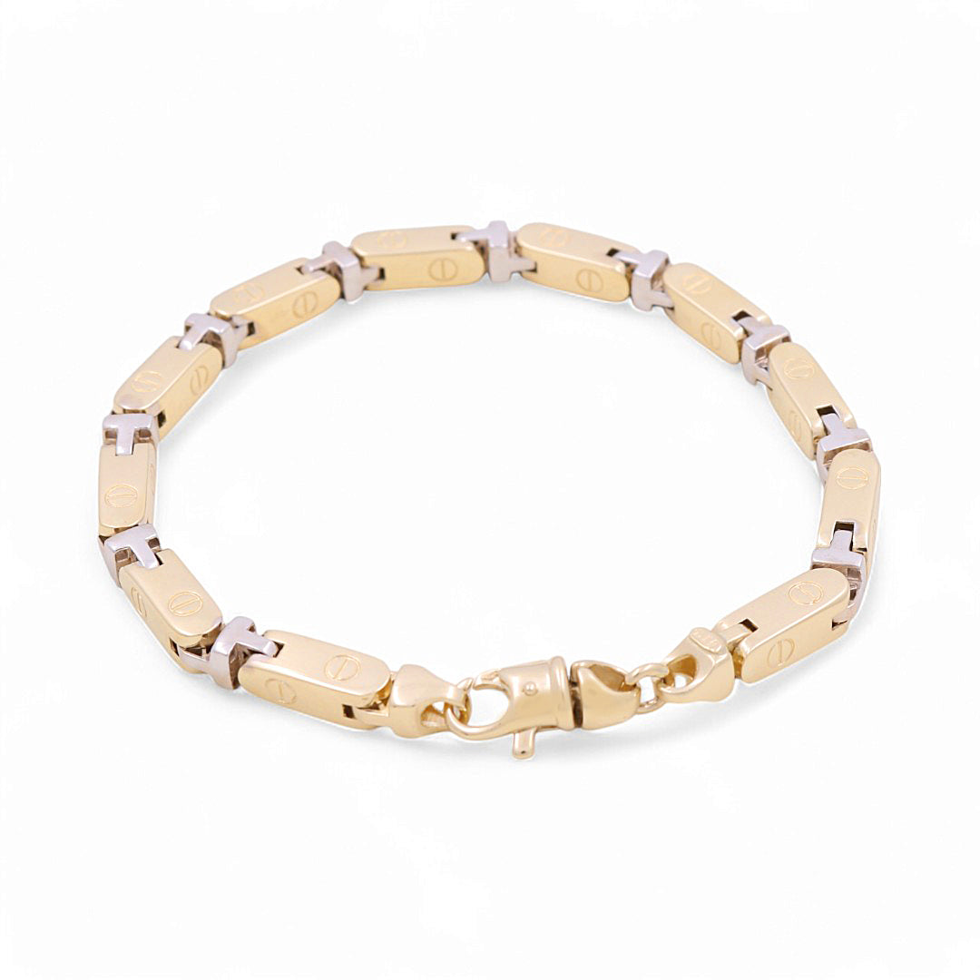 14K Yellow and White Gold Fashion Italian Link CT Bracelet / Size: 8.5” / Weight: 29.6 GR / 374.107-8.5