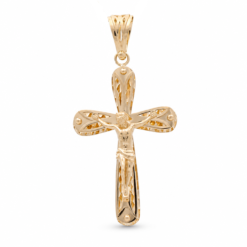 14K Yellow Gold Cross Pendant With Christ / Weight:4.7 GR  / 711-00293