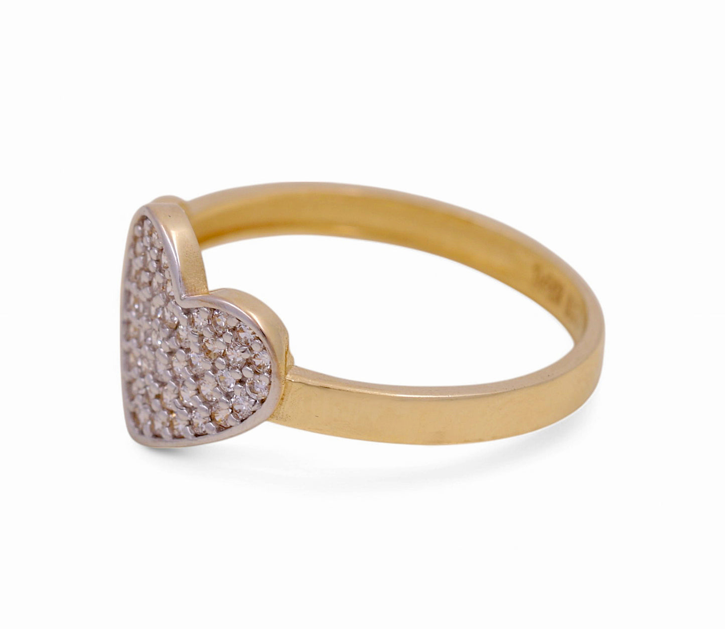 14k Yellow and White Two Heart Women's Ring with Cz / Size: 7.5 / Weight 1.9 GR / COWRTT4HR-4