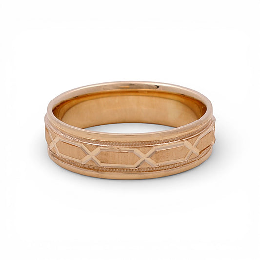 14K Yellow Gold Men’s Wedding Band with Design / Size: 10 / Weight: 5.8 GR / WBEEMWB4DS-2