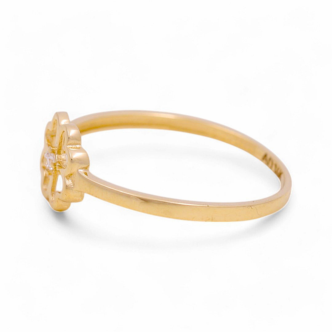 14K Yellow Gold Clover Women's Ring with White Cz / Size: 7 / Weight: 0.8 GR / P53R-200