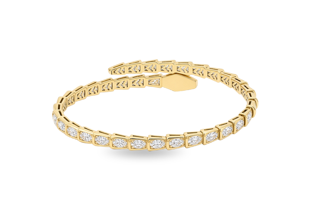 10K Yellow Gold Fashion BV Bangle Bracelet with Cz / Size: 18 / Weight: 10.1 GR / P23B-1650