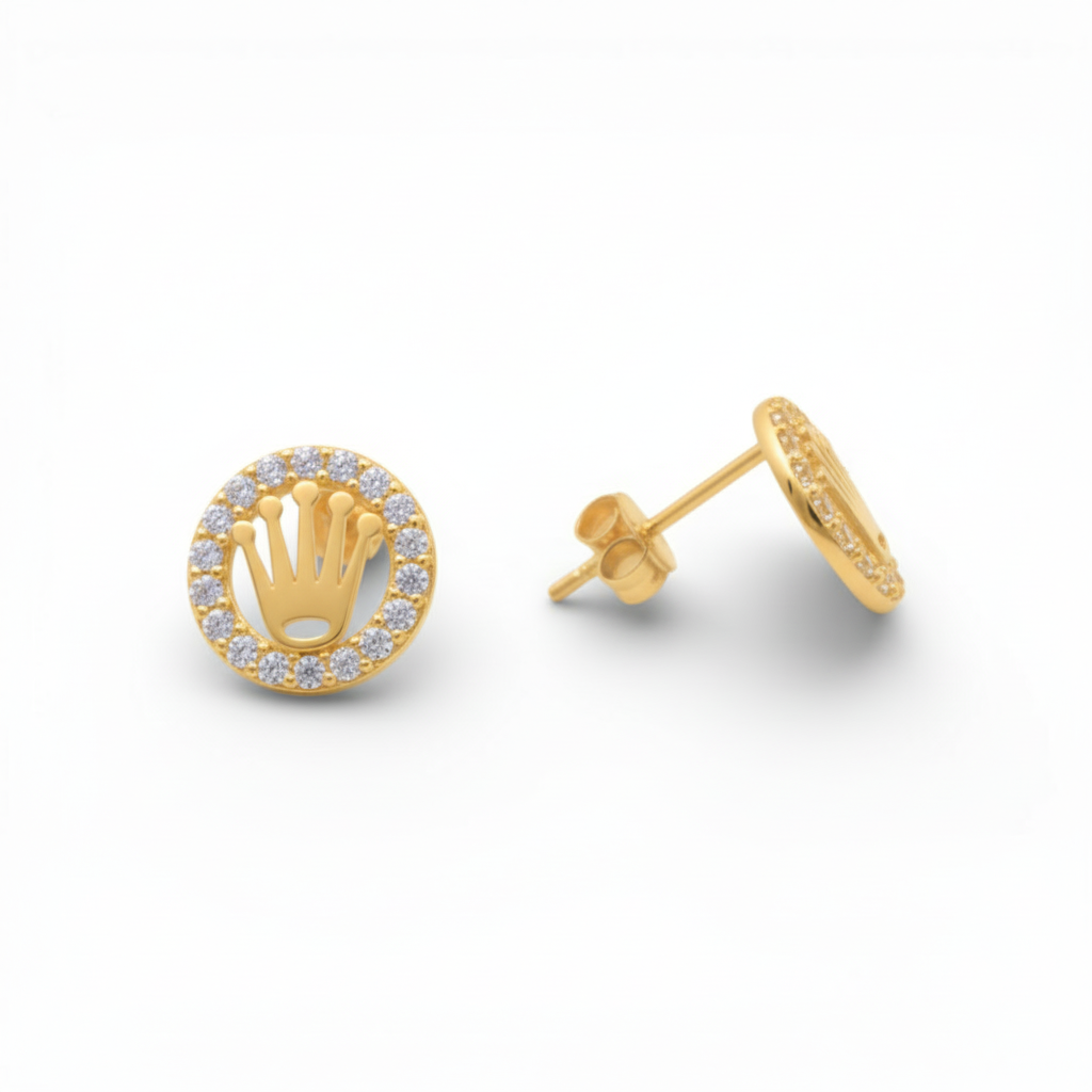 14K Yellow Gold RX Stud Earrings with Cz /  Weight: 1.4 GR / DQES4RX