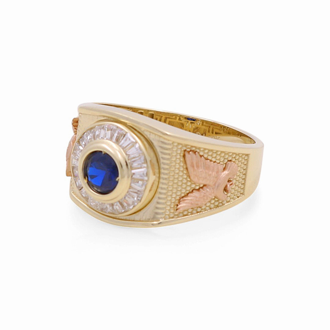 10K Yellow Gold Fashion Men's Ring with Blue Cz and Eagle / Size: 10.5 / Weight: 4.7 GR / DPMRTT0FSEG