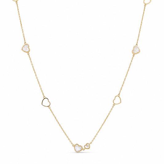 10K Yellow Gold Fashion Mother of Pearl Hearts Necklace / Cz / Size: 28” / Weight: 10.4 GR / CQNK0FSHR
