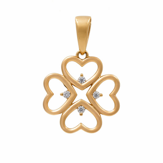 10K Yellow Gold Clover Pendant with Cz / Weight: 1.1 GR / DQPD0CLV