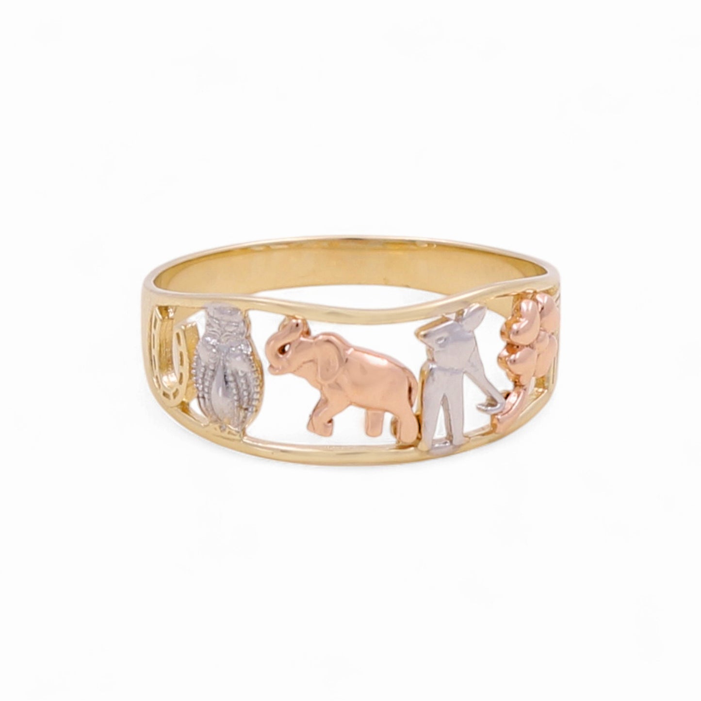 14K Yellow, Rose and White Gold Lucky Women's Ring / Size: 7 / Weight: 1.8 GR / KEEWR3T4FS