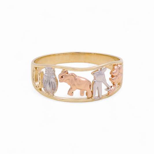 14K Yellow, Rose and White Gold Lucky Women's Ring / Size: 7 / Weight: 1.8 GR / KEEWR3T4FS